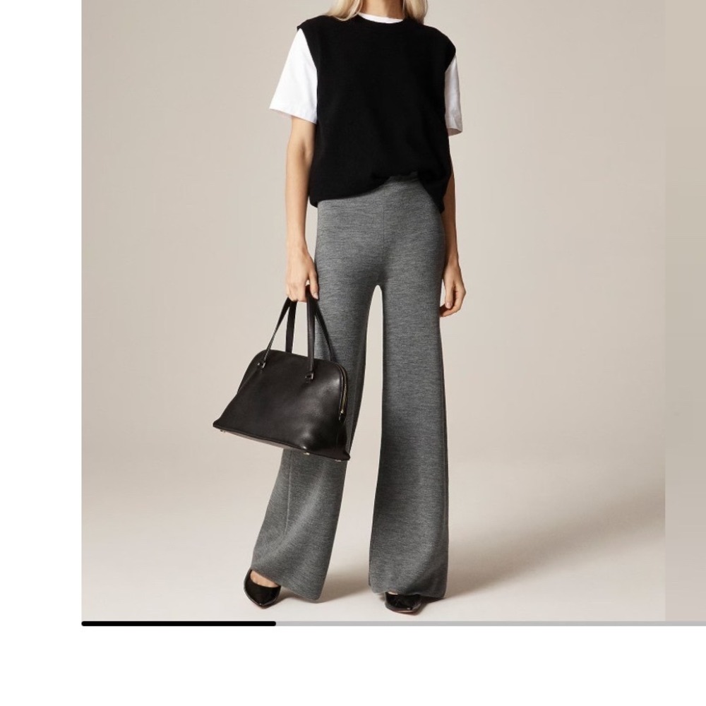 NWT J.Crew Cosmo Sweater Pants Merino Wool Wide Leg Heather Graphite Grey XL